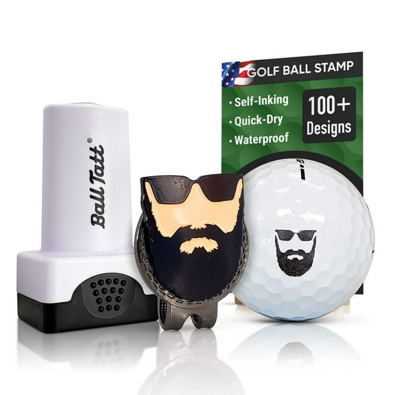 Ball Tatt - Golf Ball Stamp Self-Inking Waterproof with Hatclip and Ball Marker, Beard Man