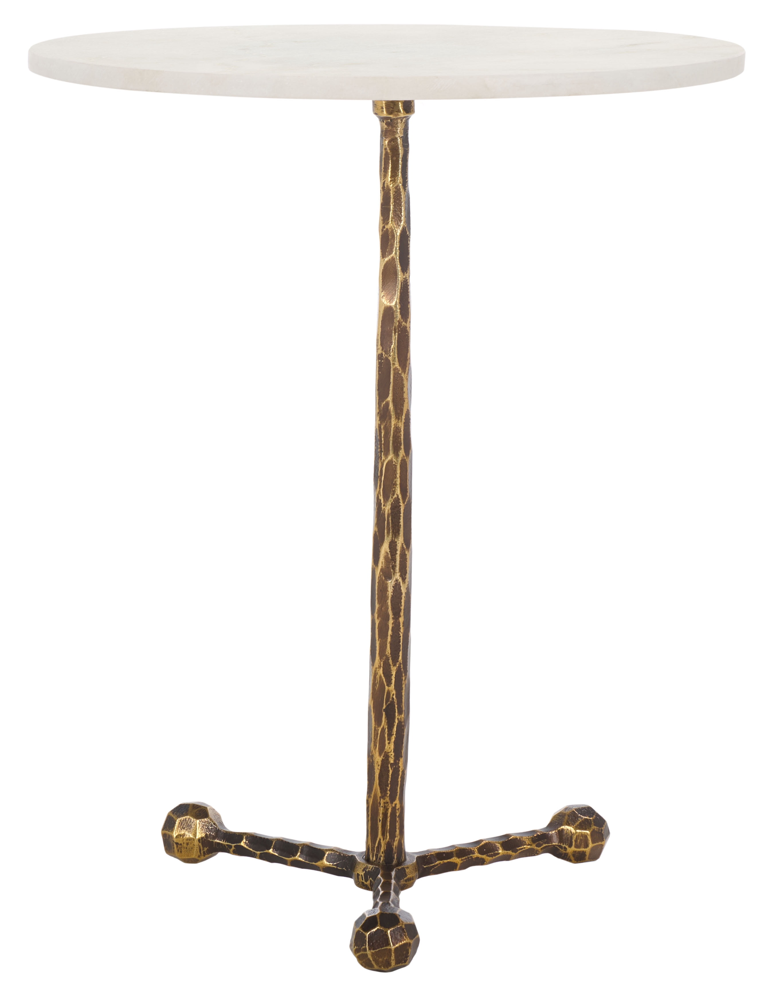 Safavieh Sizia Round Metal and Marble Coastal End Table, White/Antique Brass