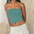 thumbnail image 5 of AKOEE Cotton Bandeau Tube Tops for Women Teens Y2k Cropped Going Out Tee Club Sleeveless Casual Base Undershirt (L, Light Blue), 5 of 7