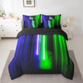 thumbnail image 2 of Feelyou Neon Glowing Lightning Bedding Comforter Set 7 Pieces, Blue Green Stripes Abstract Full Bedding Set, Teens Kids Boys Girls Reversible Fitted Sheet Flat Sheet, Ultra Soft Bedroom Decor, 2 of 8