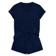 thumbnail image 7 of FRSASU Women's 2 Piece Outfits Casual Short Sleeve Pullover Tops and Drawstring Shorts Pants Lounge Sets Navy, 7 of 7