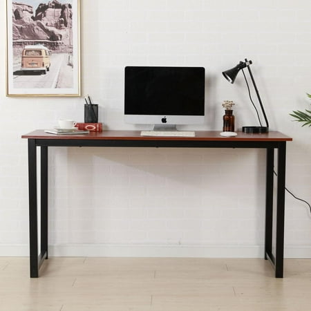 Veneer Particle Board - Ktaxon Computer Desk Rustic Iron Frame Wood Grain Veneer Surface High Density Board Table 55*24*29