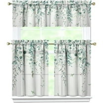 Sage Kitchen Curtain Valance 3 Piece Set, Sage Leaf Floral Kitchen Decor for Home Interior Decor, Farmhouse Kitchen Curtains and Valance Set Short Curtain Sink Window Decor 24 Inch