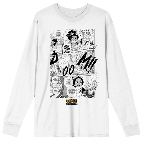 Saturday AM Clock Striker Manga Page Gum Shot! Adult White Long Sleeve Tee - XXL