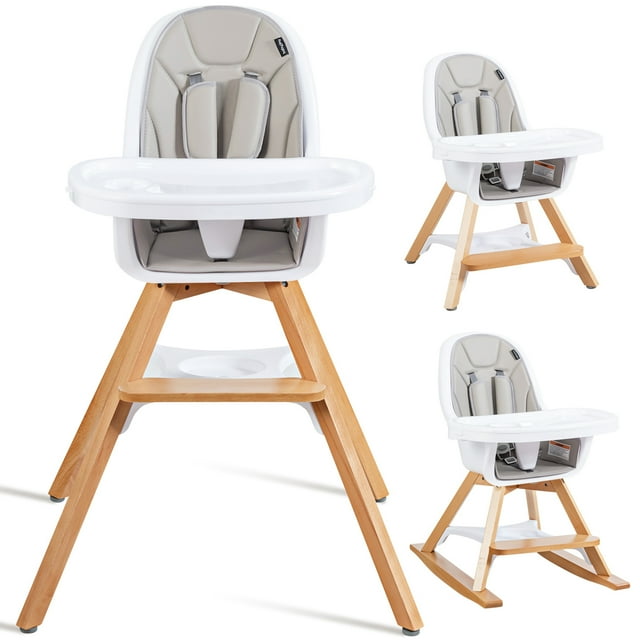 Trona para Bebés Costway Trona de Madera Convertible 3 en 1 con Bandeja Removible y Cojín Desmontable