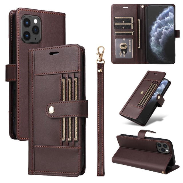 FOXDOCK Funda tipo Cartera para iPhone 16 Pro Max – Cubierta de Cuero PU con Múltiples Ranuras, Bolsillo para Efectivo y Correa de Muñeca