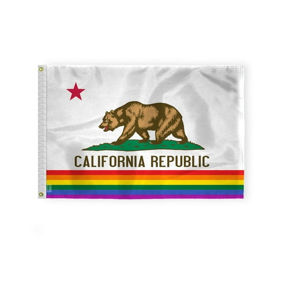 AGAS California Pride Flag 2x3 Ft - Printed 200D Nylon - Brass Grommets - Fade Proof Sharp Colors - Californian Pride Community Flag