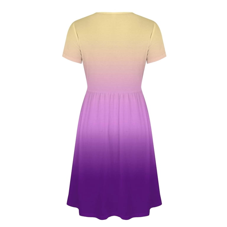 ladies ombre dress Vbvc Women's Ombre Wrap V-Neck Midi Dress, Summer A-Line Beach Vacation Dress For Women, Ladies' Short Sleeve High Waist Flowy Dress,Multicolor,S-3XL,