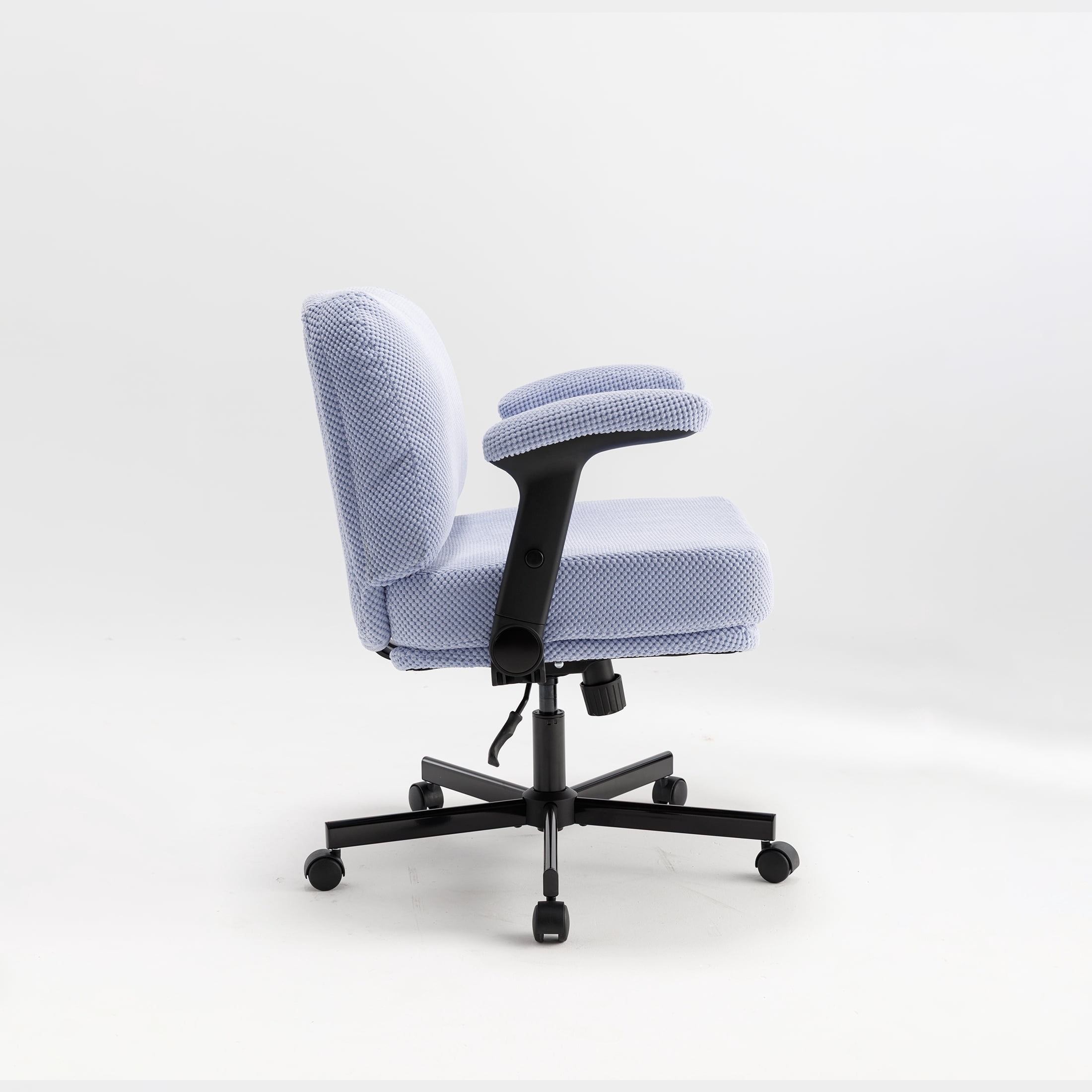 Criss Cross Chair with Flip-up Armrests, Wide Cross Legged Office Chair, Fabric Ergonomic Desk Chair with Wheels, Lumbar Support, Swivel Vanity Chair for Home Office, Bedroom, Study Purple