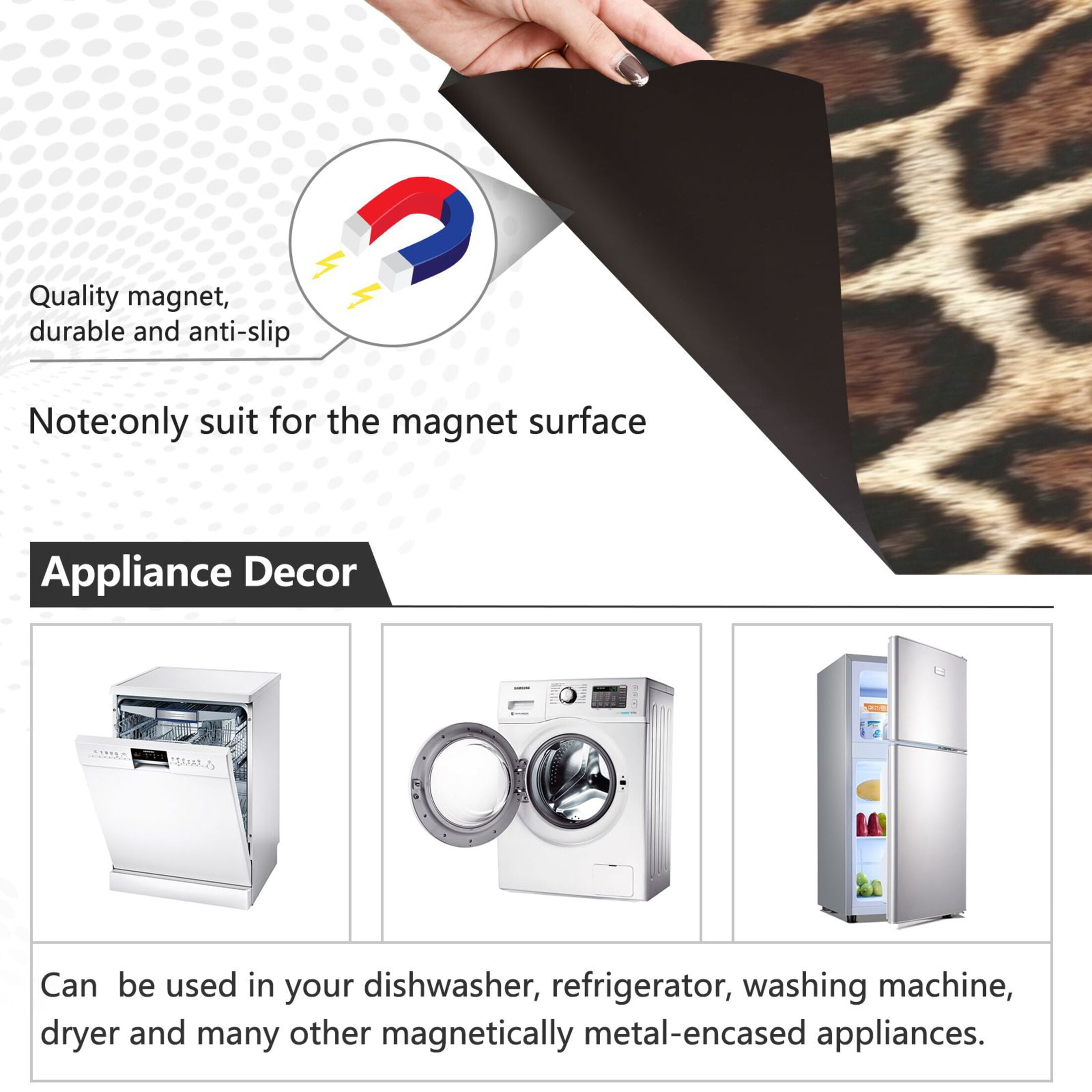 IAUYY Magnetic decorative sticker - 23x26 Inch PVC Refrigerator Decorative Cover, Removable DIY Art for Kitchen Appliances Leopard