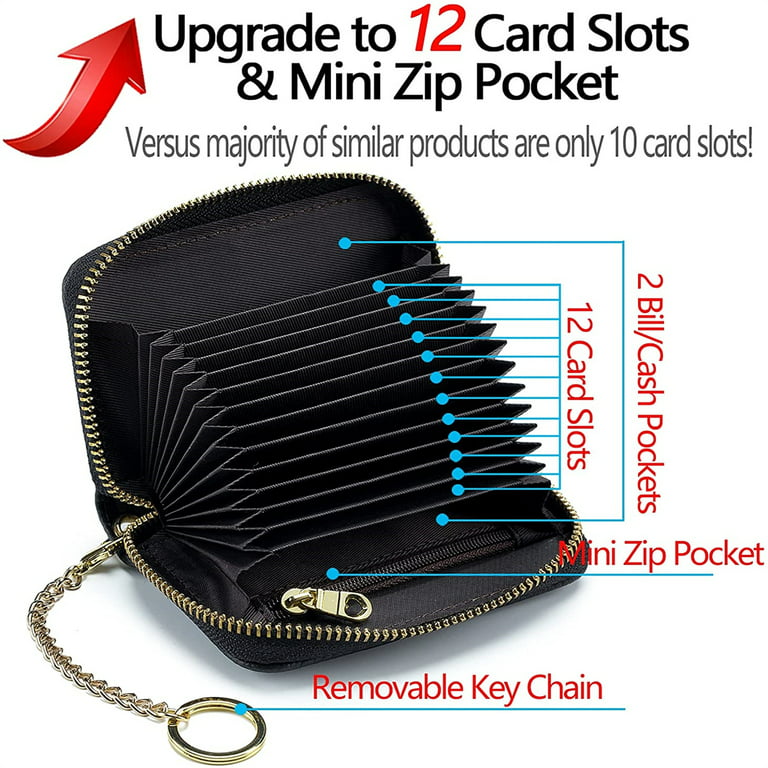 Leather key holder with zipper and 2 credit card slots