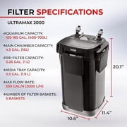 Aquael Ultramax 2000 Canister Fish Tank Filter - Aquarium Sponge Filter System - Large Aquarium Water Filter Pump 100-185 Gallons