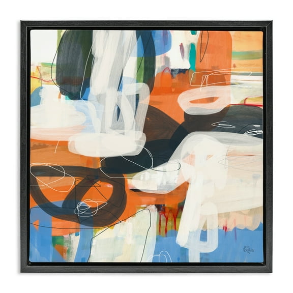 Stupell Industries Abstract Squiggle Distortion Abstract Painting Black Floater Framed Canvas Art Print Wall Art, 18 x 18