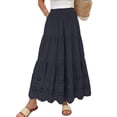 thumbnail image 2 of LWavelet Women Eyelet Embroidery Tiered Maxi Skirt Elastic High Waist With Pockets Boho Long Skirt Black One Size, 2 of 5