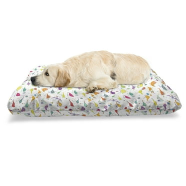 Funny Cartoon Pet Bed, Various Colors and Shapes of Dinosaur Motifs Doodle Animal Drawings, Chew Resistant Pad for Dogs and Cats Cushion with Removable Cover, 24" x 39", Multicolor, by Ambesonne