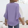 thumbnail image 4 of Uooqdmx Bell Sleeve Tops for Women, V Neck Tops for Women, Blouses for Women Dressy Casual, 3/4 Sleeve Tops for Women, Flowy Tops for Women, Hot Pink 2 L, 4 of 5