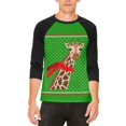 thumbnail image 1 of Ugly Christmas Sweater Big Giraffe Scarf Mens Raglan T Shirt, 1 of 2