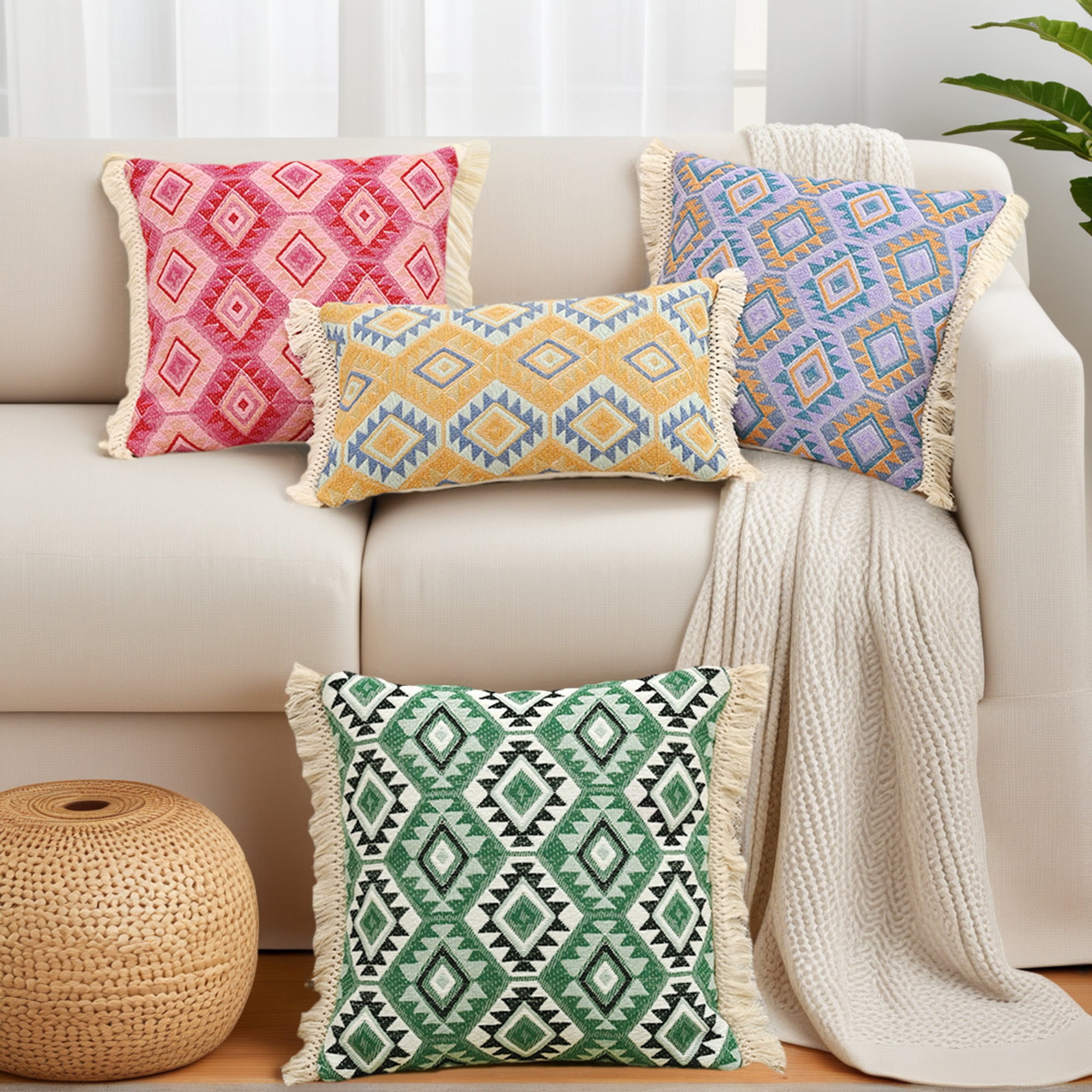 Unique Bargains Boho Throw Pillow Covers Geometric Pattern Cushion Cases 20" x 12" Yellow