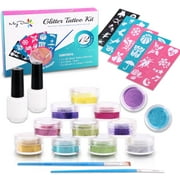 Maydear Glitter Tattoo Kit with 12 Large Glitters & 40 Stencils for Temporary Tattoos Kids Party Accessory & Body Art