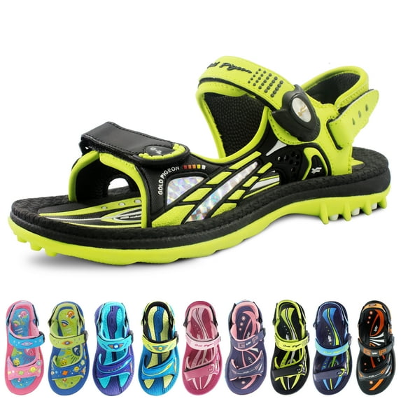 GP Kids Signature SNAP LOCK Sandals: 0702 Black Neon Green, EU33 (Size: Little Kid 2.5 - 3)