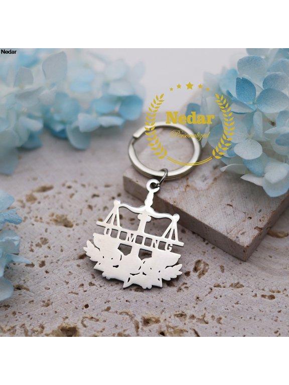 Stainless Steel Zodiac Sign Mythology Libra Prayer Baptism Keychain Custom Name Libra Scale of Justice Lawyer Keyring Gift