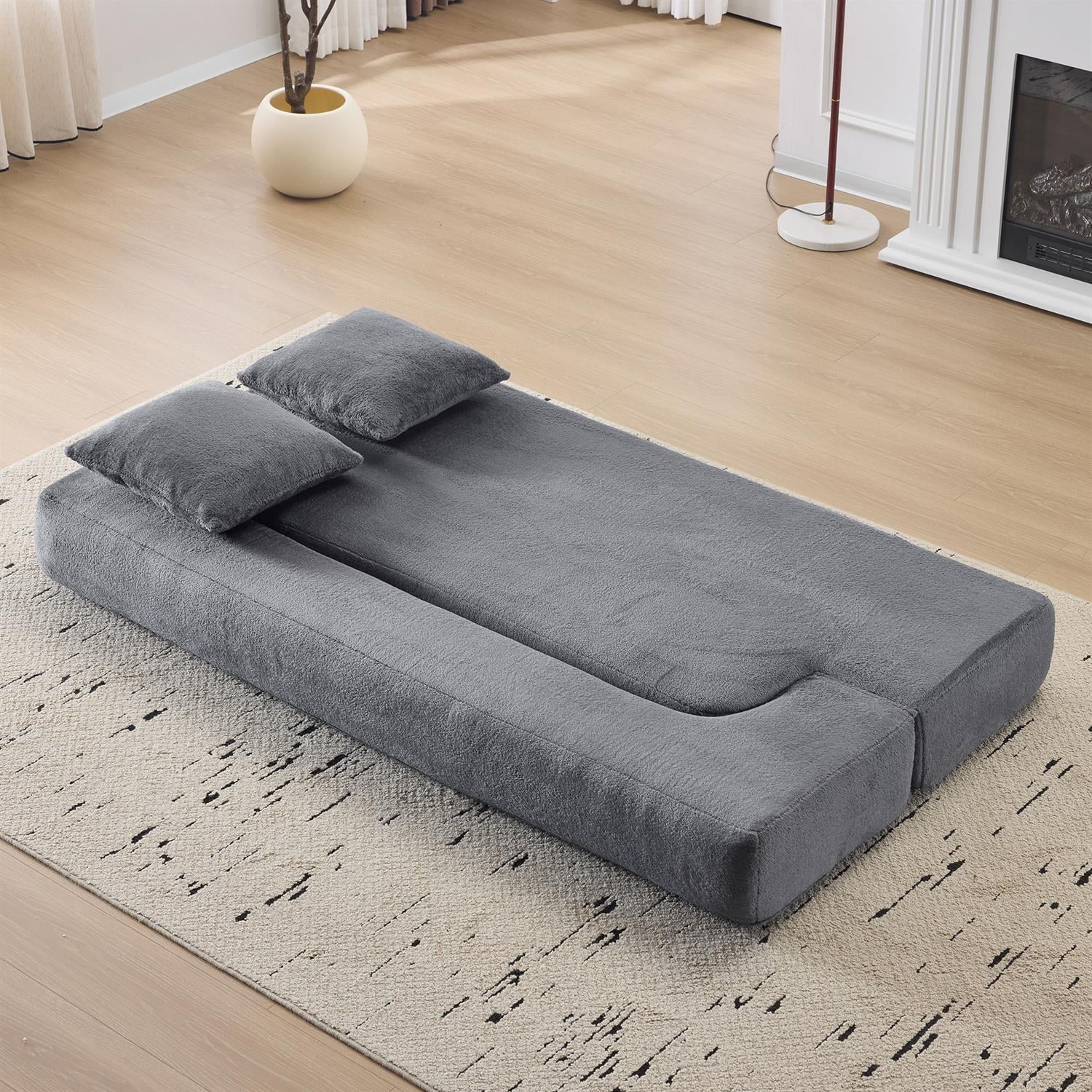 Demi Bonn Versatile 3-in-1 Sectional Sofa with Ottomans, Cozy Foam Fold-Out Bed, Space-Saving Chenille Lounger for Small Apartments & Home Offices, Gray