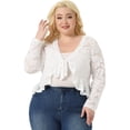 thumbnail image 2 of DARING DIVA Women's Plus Sheer Lace Shrug Bolero Crop Cardigans 1X White, 2 of 6