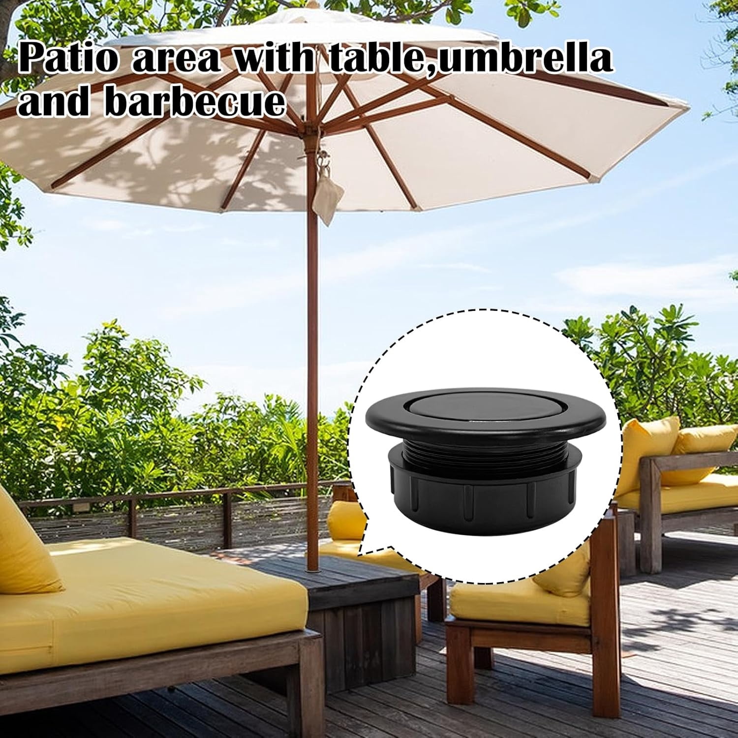 Umbrella Hole Ring Plug Set,Bexikou 2 Sets Patio Table Umbrella Silicone Ring Cap Cover,Outdoors Deck Table Hole Cover,Insert Thicker Umbrella Plug for Patio Table Yard, Black