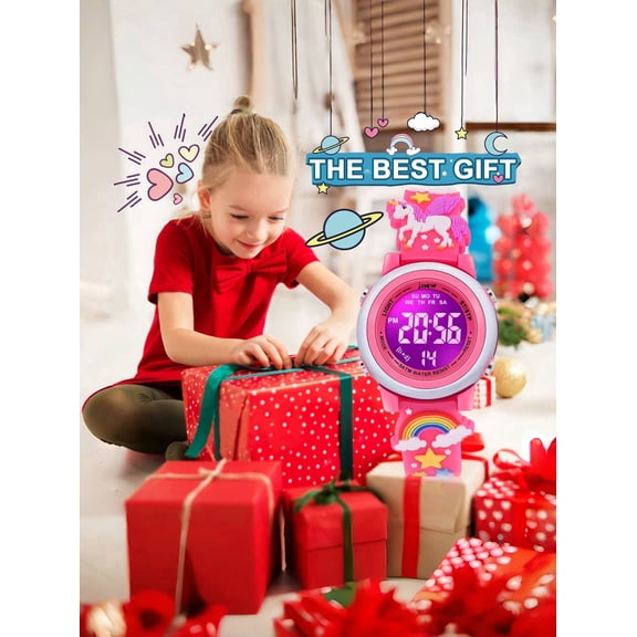 Unicorn Digital Kids Watch With 7-Color Light & 30M Waterproof - Multi-Function Party Favors For Kids, Gifts For Girls & Boys