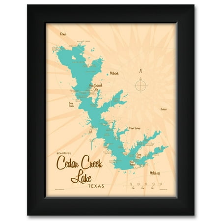 Framed Texas Map - Cedar Creek Lake Texas Map Framed Art Print by Lakebound . Print Size: 9