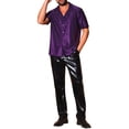 thumbnail image 2 of INSPIRE CHIC Men's Camp Collar Metallic Short Sleeve Button Down Shiny Disco Shirts 2XL Purple, 2 of 4