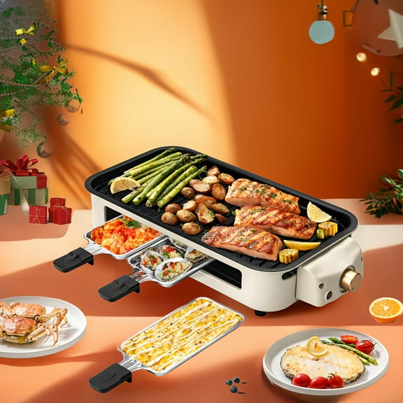 1500W Smokeless Electric Grill - Portable, Removable Non-Stick Griddle, Temp Control, Dishwasher Safe, 120V US Plug