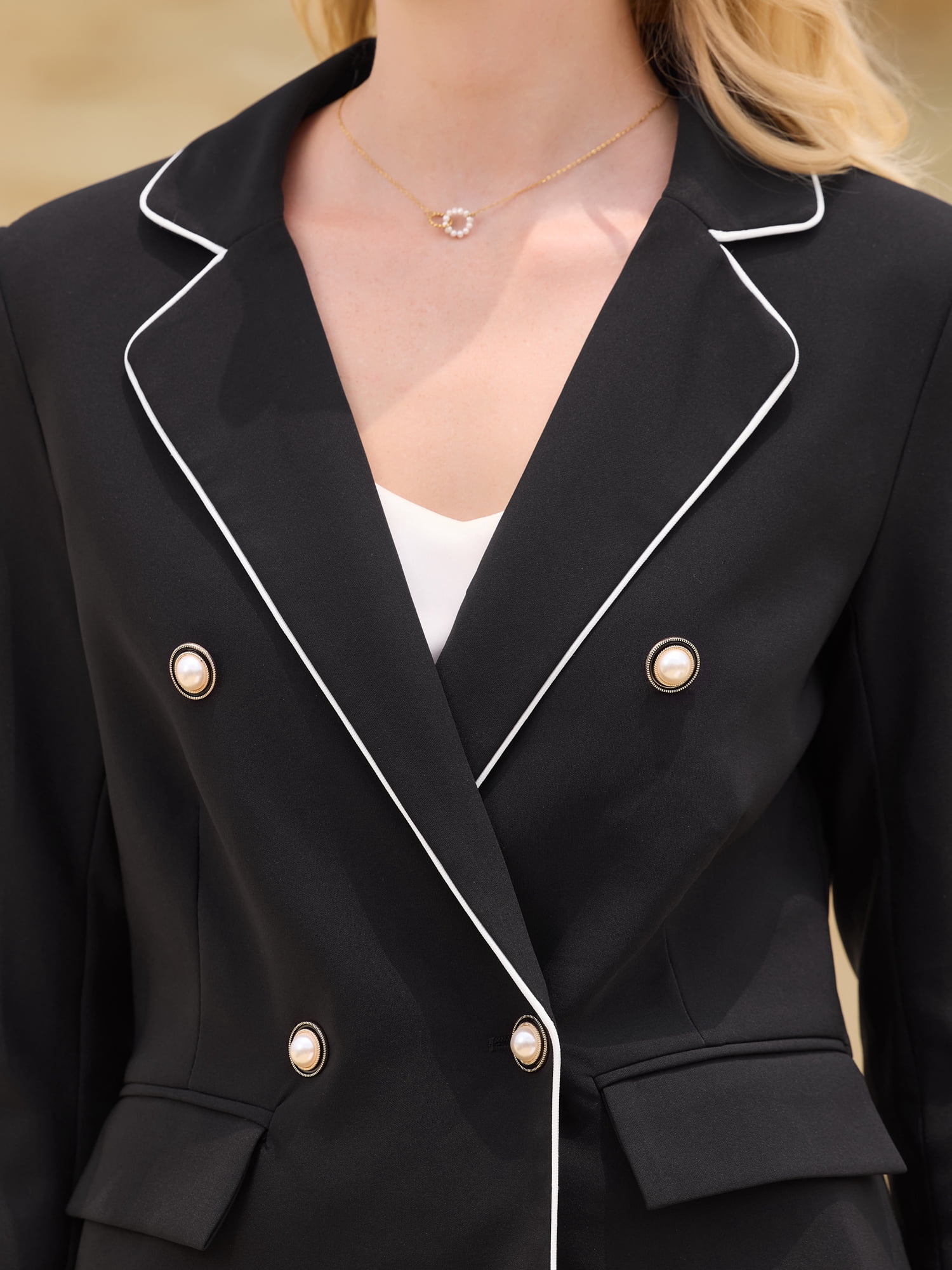 DARING DIVA Women's Double Breasted Blazer Business Suit Jacket S Black