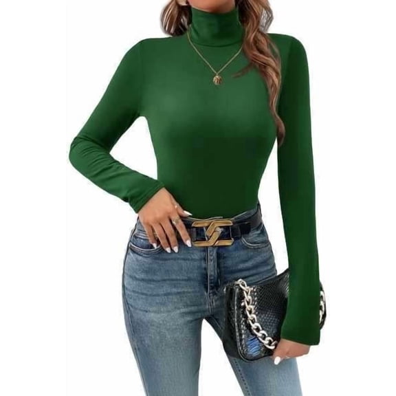 Ekouaer Women's Turtleneck Long Sleeve Shirts Thermal Underwear Tops Basic Slim Fit Fall Fashion Lightweight Top