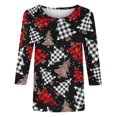 thumbnail image 5 of Puntoco Camiseta de mujer con cuello redondo, manga 3/4 y estampado navideño, jersey de cuello redondo, camiseta de manga larga con cuello redondo, 5 of 5