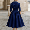 thumbnail image 4 of Women's Vintage Dress Fall Fit and Flare 3/4 Sleeve Elegant Cocktail Party Formal Church Dresses 2025 Dark Blue M, 4 of 4