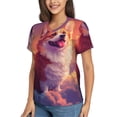 thumbnail image 2 of Vsdgher Sunset Cloud Corgi Women Shirts V Neck Short Sleeve Tops T-Shirt Basic Tees, S to 3XLX-Large, 2 of 5