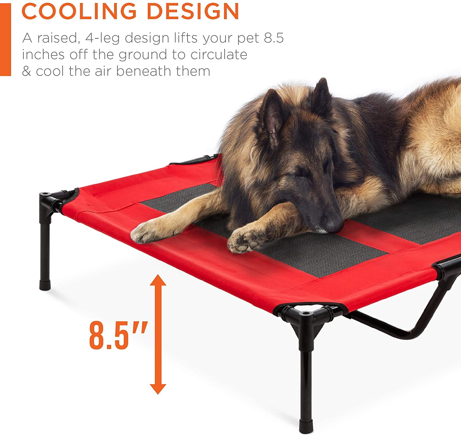 Themis 48in Elevated Cooling Dog Bed, Outdoor Raised Mesh Pet Cot w/Removable Canopy Shade Tent, Carrying Bag, Breathable Fabric - Red