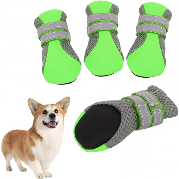 TELOLY Dog Boots for Hot Pavement Summer Breathable Soft Mesh Paw Protectors Puppy Small Dog Shoes with Adjustable Safe Reflective Strap and Rugged Anti-Slip Sole for Hiking Running