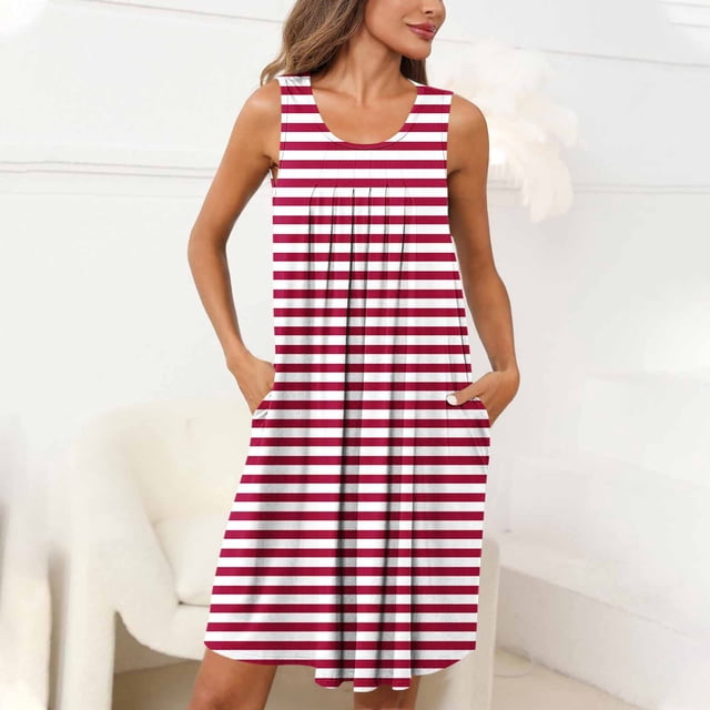 Pyjama pour Femmes Zeophrasy Femmes Imprimé avec Poches Chemises de Nuit Sans Manches Vêtements de Nuit devant Plissé Nuisette Col Rond Robe de Nuit Clearacne Moins de 5