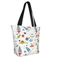 thumbnail image 4 of Cauagu Cartoon Space Print Canvas Aesthetic Tote Bag for Women Beach Bag Shopping Bags Shoulder Bag Reusable Grocery Bags, 4 of 7