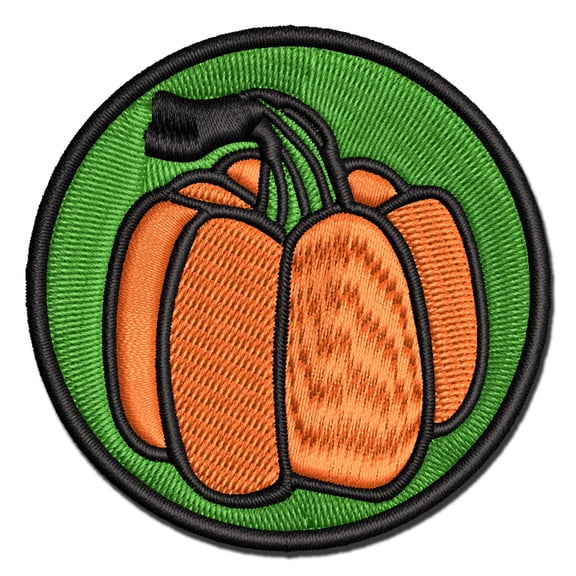 Hand Drawn Pumpkin Gnarled Stem Doodle Fall Thanksgiving Halloween Applique Multi-Color Embroidered Iron-On Patch - 2.5 Inch Small