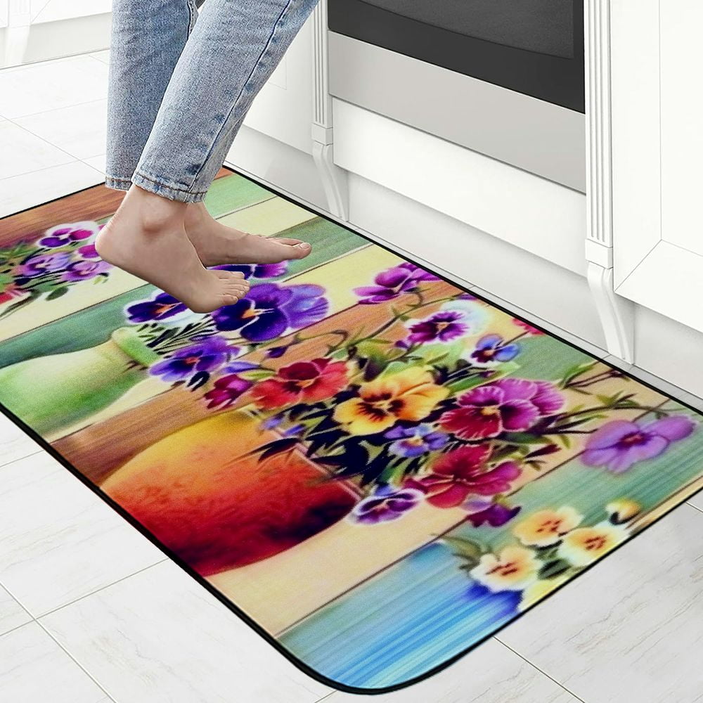 Heduofu Pansies Doormat Decorative Door Mat, Door Mat with Non-Slip Rubber Backing, Cleaning, Traps Dirt, for Entry, Patio, Garage 19.68*47.24 in