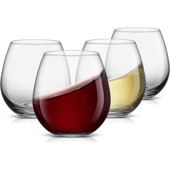 Set of 4 Stemless Wine Glasses, 15‑Ounce Multipurpose Glass Cups for Red Wine and White Wine, Modern Drinking Glassware for Home Bar, Dinner Parties and Gift‑Giving