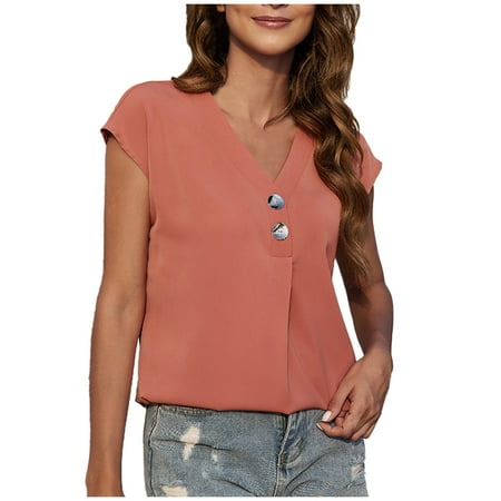 

Long Sleeve Shirts for Women Long Sleeve Crop Top Trendy Women s Summer V-Neck Short Sleeve Plain Leisure Shirt Blouse Going Out Tops Square Neck Tops for Women Clearance on Sales Pink M