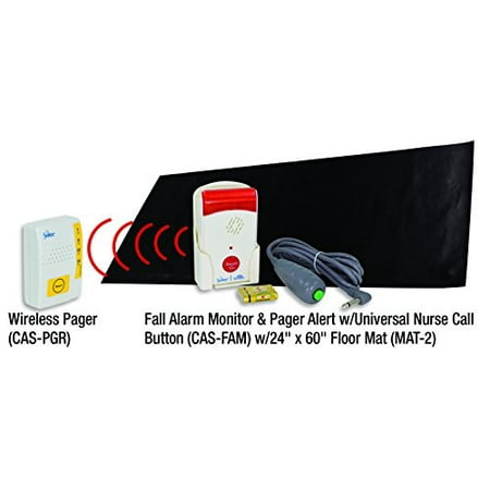 Secure Caregiver Alert System Floor Mat Sensor w/ Fall Alarm Monitor, Nurse Call Button & Wireless Pager (24