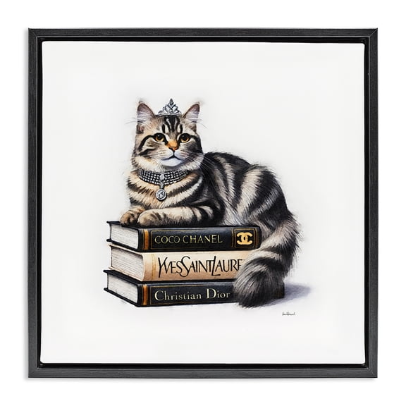 Stupell Industries Art Deco Fashion Books & Cat Black Floating Frame Canvas Art, 18 x 18, by Amanda Greenwood