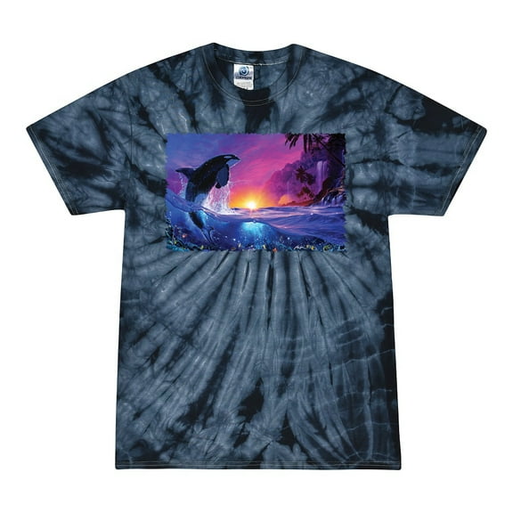 Wild Bobby, Jumping Whale During Beach Sunset, Animal Lover, Tie-Dye Tees, Spiral Navy, X-Large