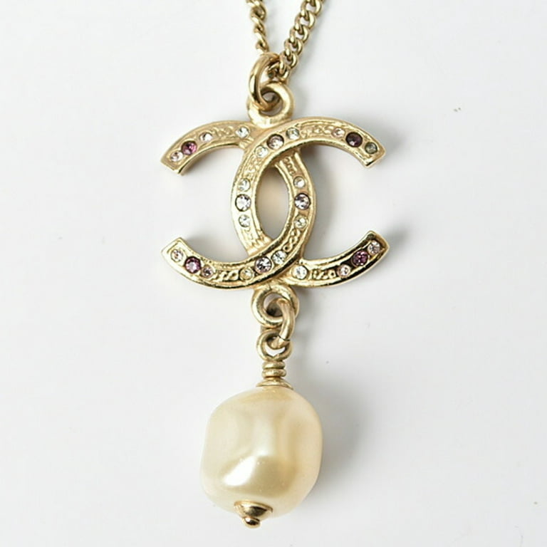 Authenticated Used Chanel necklace pendant CHANEL coco mark rhinestone rose  multi pearl gold A61420