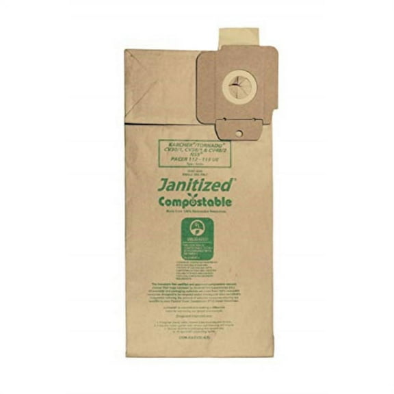 janitized com-kacv30-4(5) compostable paper premium replacement commercial vacuum bag for karcher/tornado cv30/1 and cv38/1 & nss pacer 112 & 115 ue vacuums (pack of 5)